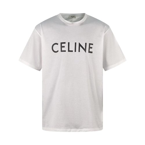 Celine Soft White Short-sleeved T-shirt with Logo Print
