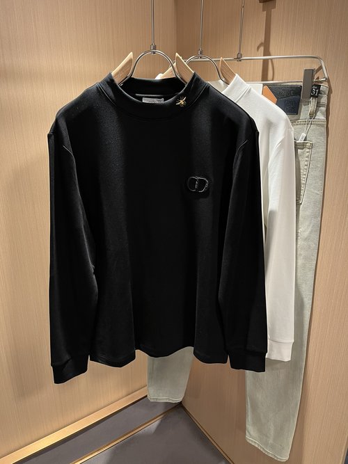 Dior Classic Cotton Long Sleeve T-Shirt with Logo Embroidery