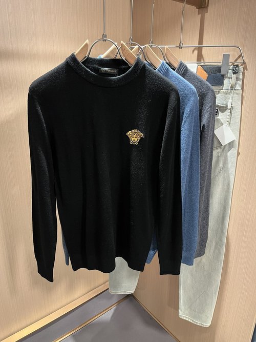 Versace Round Neck Wool Sweater with Medusa Logo