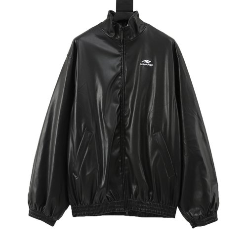 Balenciaga Embroidered Leather Stand - Collar Jacket