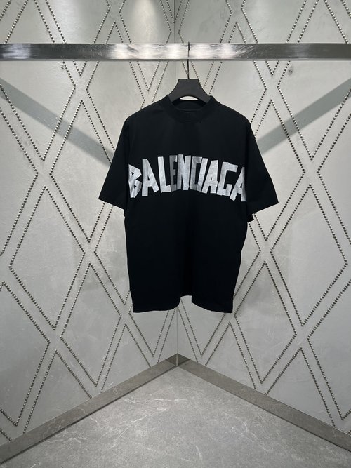 Balenciaga Vintage Black Plain T-Shirt with Tape Type Logo