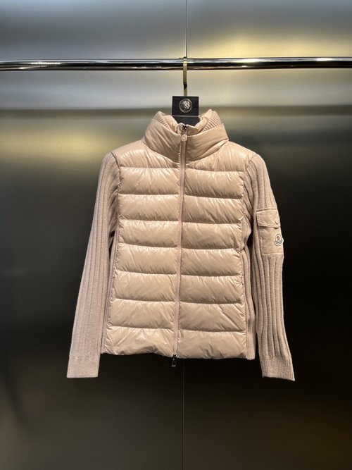 Moncler Back-Spliced Knit Pocket Down Jacket