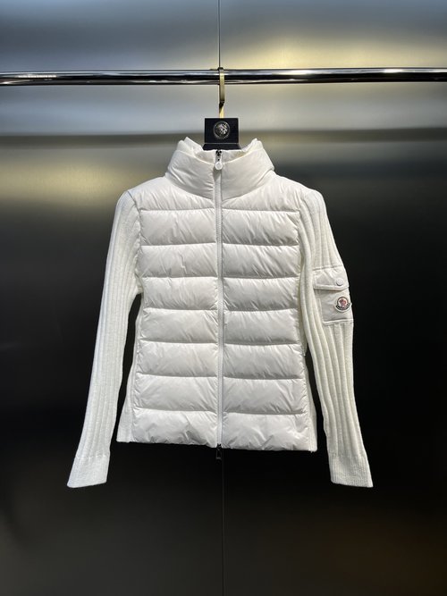 Moncler Back-Spliced Knit Pocket Down Jacket