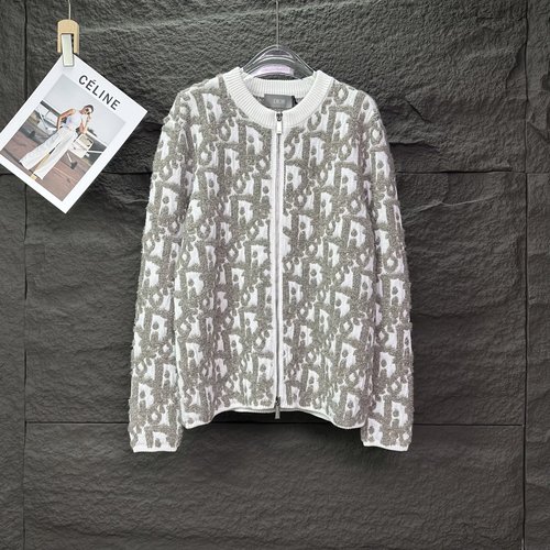 Dior Towel Embroidery Full Print Logo Zip-up Sweater