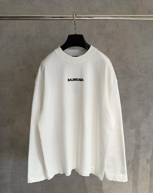 Balenciaga Logo Embroidered Long Sleeve T-Shirt with Cotton