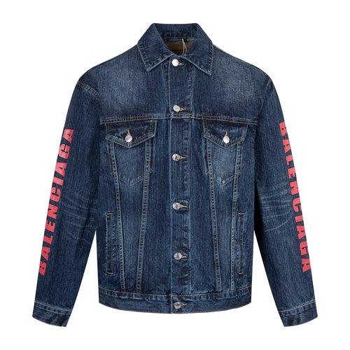 Balenciaga Heart Print Denim Jacket with High - end Fabric