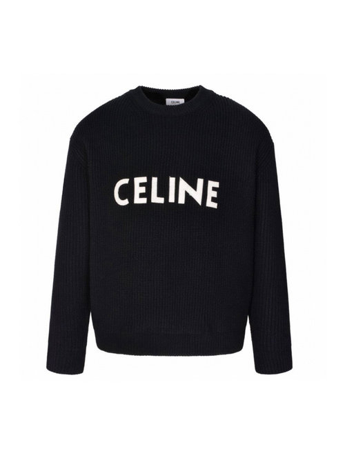 Celine Imported Wool Knit Sweater with Large Letter Embroidery