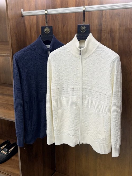 Chanel Cotton-Linen Jacquard Double-Zipper Knit Coat