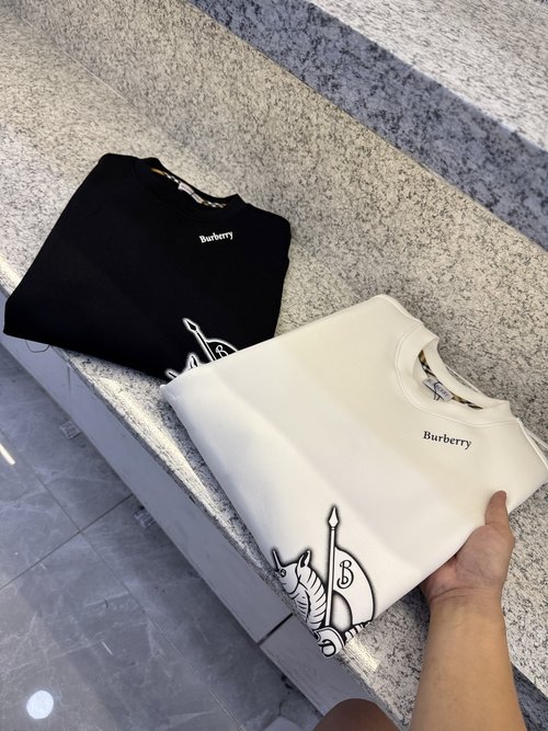 Burberry Cotton Round Neck Sweatshirt with Icon Embroidery