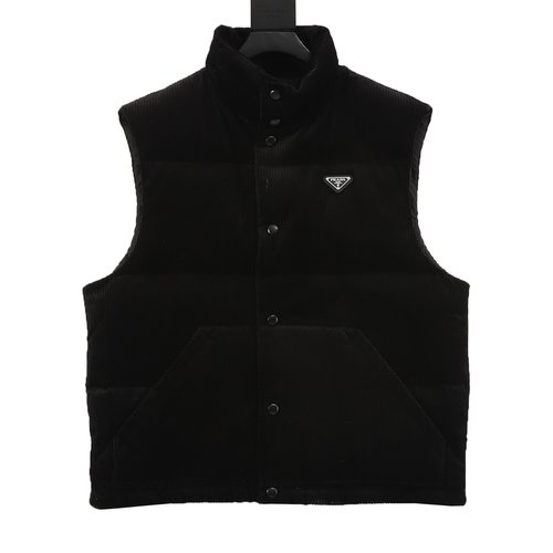 Prada Triangle Logo Corduroy Down Vest with Mix-and-match Style