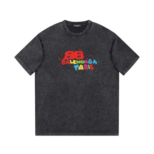 Balenciaga Letter Print Short Sleeve with Vintage Wash