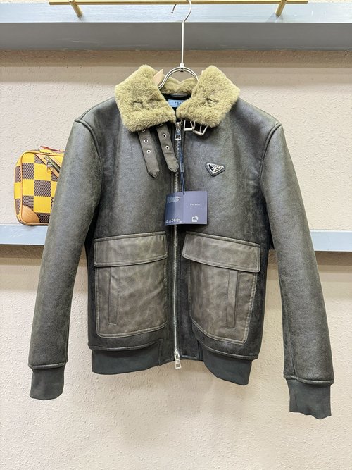 Prada Premium Faux Fur-Lined Leather Jacket with Vintage Appeal