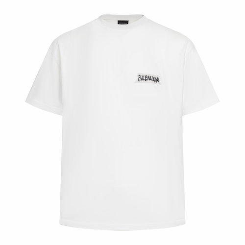 Balenciaga White Cotton Round Neck Short Sleeve Tee with Hidden Print