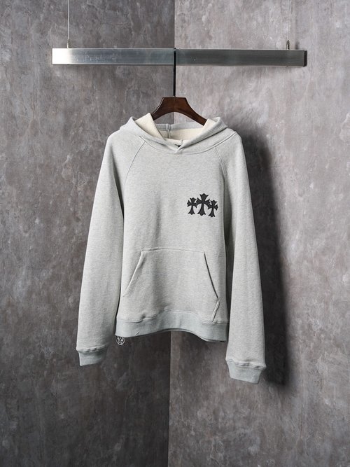 Chrome Hearts Ash-Toned Gothic Embroidered Hoodie with Logo