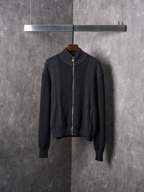 Versace Cotton Zippered High-Neck Knit Top