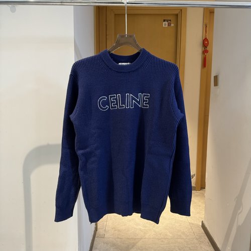 Celine Embroidered Logo Round-Neck Sweater with Felt