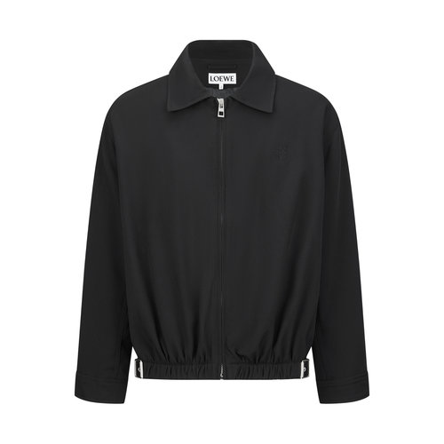Loewe Black Cotton Satin Jacket with Belt and Embroidered Logo