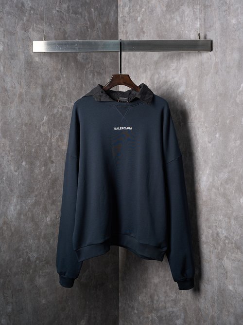 Balenciaga Black Embroidered Shirt-Collar Sweatshirt with Pleats