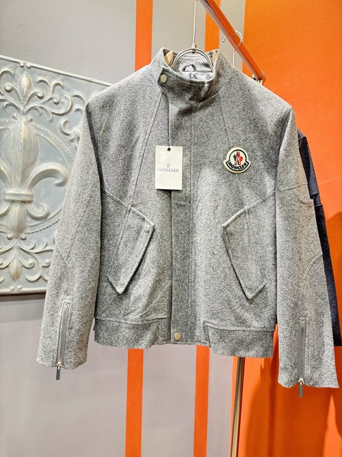 Moncler Elegant Wool Blend Coat Featuring Timeless Logo