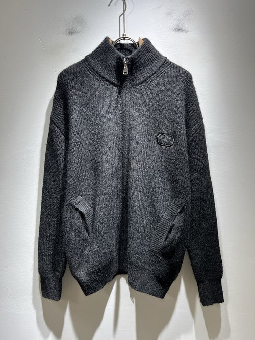 Dior Knitted Wool Cardigan with Logo Embroidery