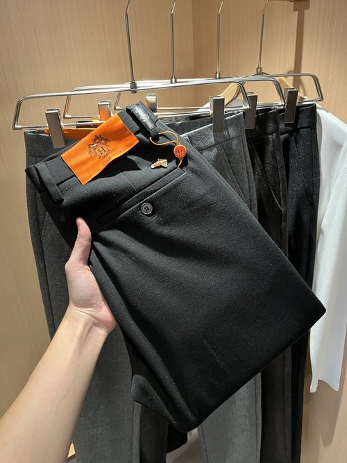 Hermes Premium Cashmere Straight-leg Trousers with Logo