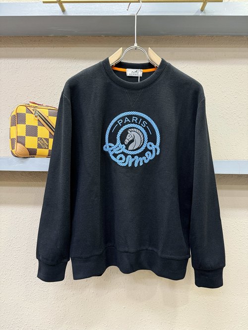 Hermes Wool Long Sleeve Sweatshirt with Classic Logo