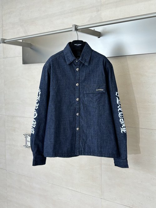 Chrome Hearts Thick Warm Cotton Denim Shirt for Winter