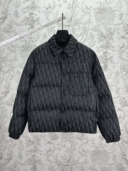 Dior Black Cotton Blend Down Shirt with Oblique Print