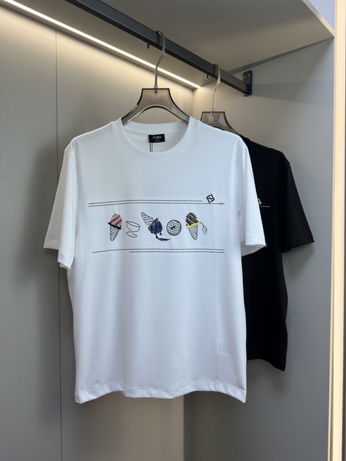 Fendi Double-sided Liquid Ammonia Cotton Short Sleeve with Embroidered Pattern