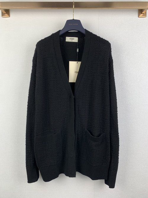 Dior V-Neck Knitted Long Sleeve Sweater with Wave Pattern