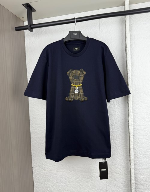 Fendi Puppy Pattern Patchwork Embroidered Short Sleeve T-Shirt