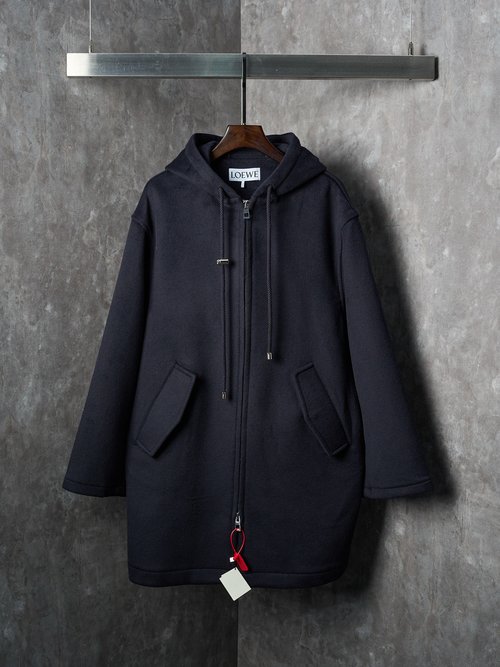 Loewe Long Woolen Coat with Logo and Advanced Craft