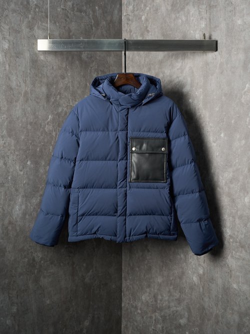 Bottega Veneta Leather-Trimmed Zip-Up Hooded Down Jacket with Woven Pockets