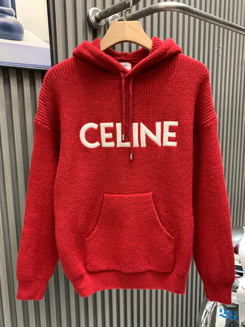 Celine Logo Pullover Hoodie with Laser-cut Embroidery