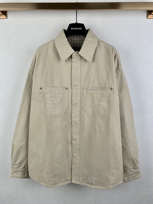 Balenciaga Workwear-Style Shirt with Destruction Details