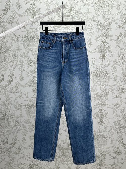 Celine Classic Mid-Waist Straight-Leg Jeans with Pocket Studs