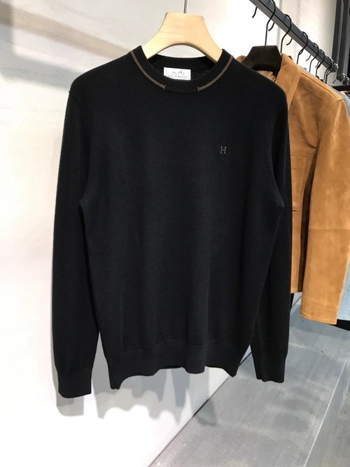 Hermes Exquisite Merino Wool Crewneck Sweater with Embroidered Details