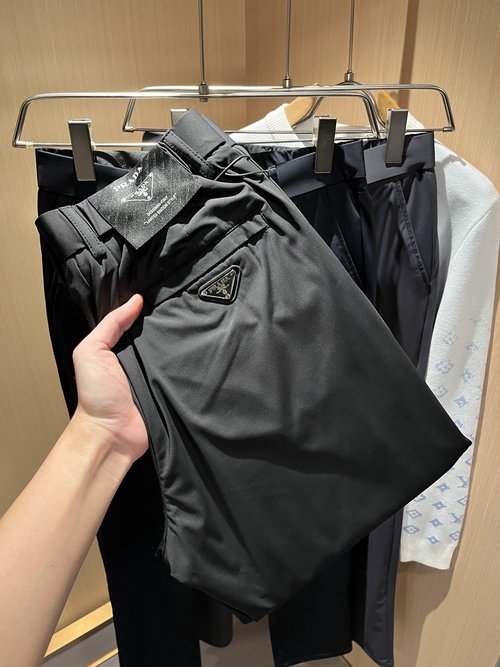 Prada Elastic Blended Casual Trousers with Logo