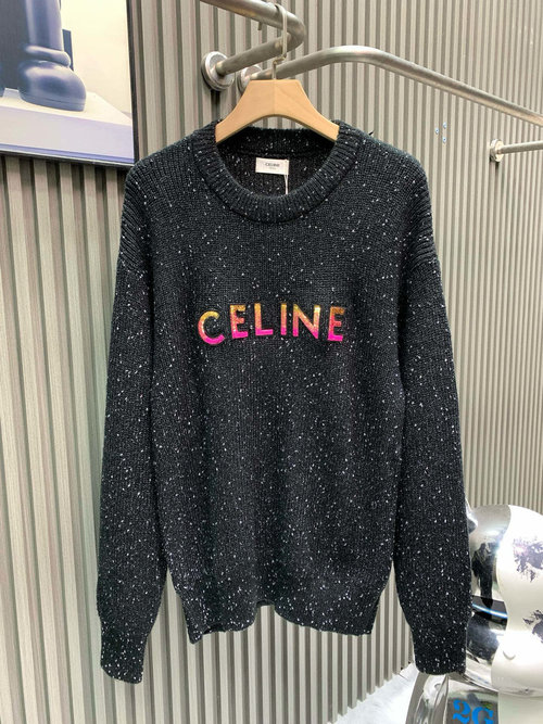 Celine Logo Sequins Embroidered Knit Pullover, Classic and Chic