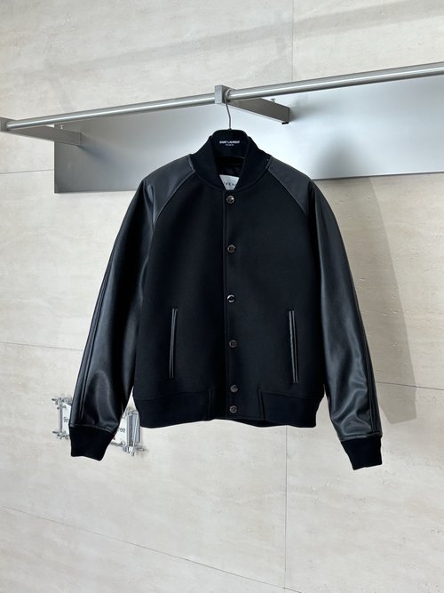 Givenchy Solid Dark Wool Patch Baseball Jacket