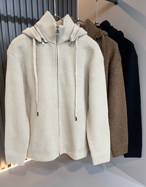 Loro Piana Detachable Hat Knit Wool Sweater with Logo