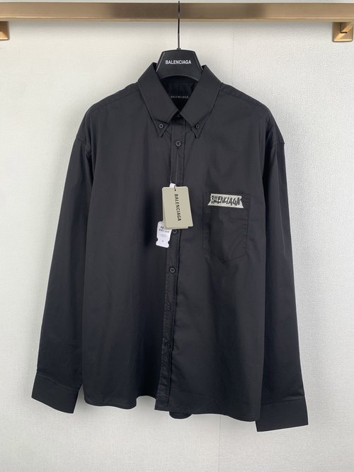 Balenciaga Solid Color Printed Long Sleeve Shirt