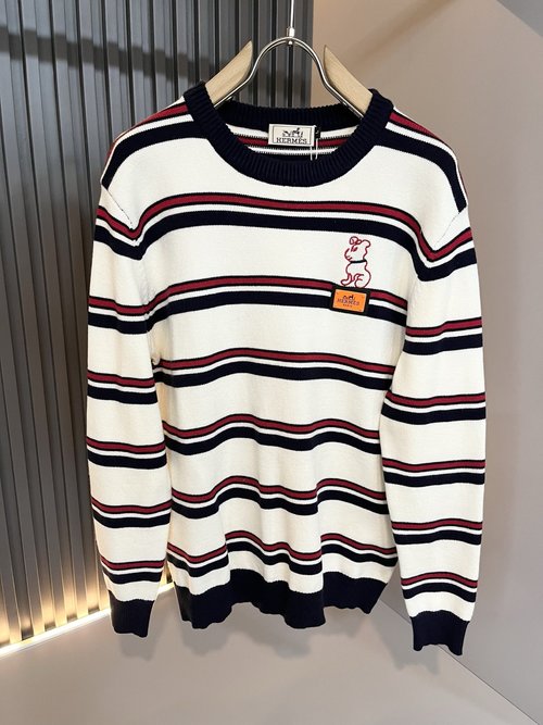 Hermes Christmas Red Wool Sweater with Logo Badge