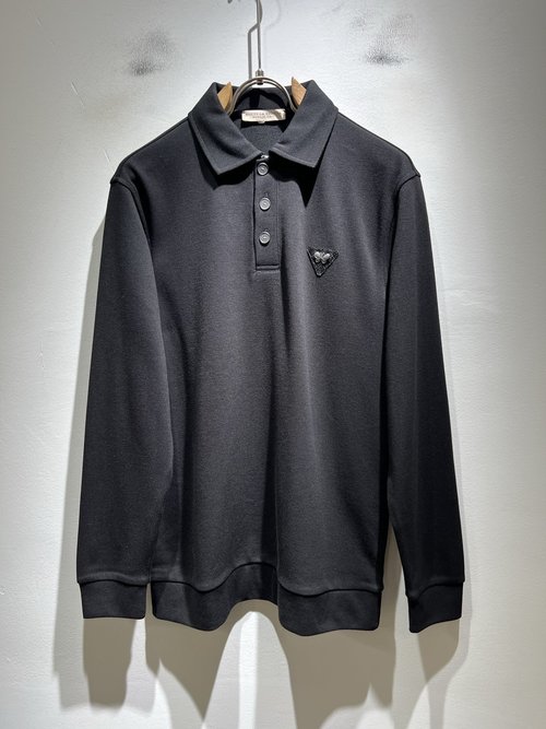 Bottega Veneta Solid Color High-Quality Polo Shirt with Leather Logo