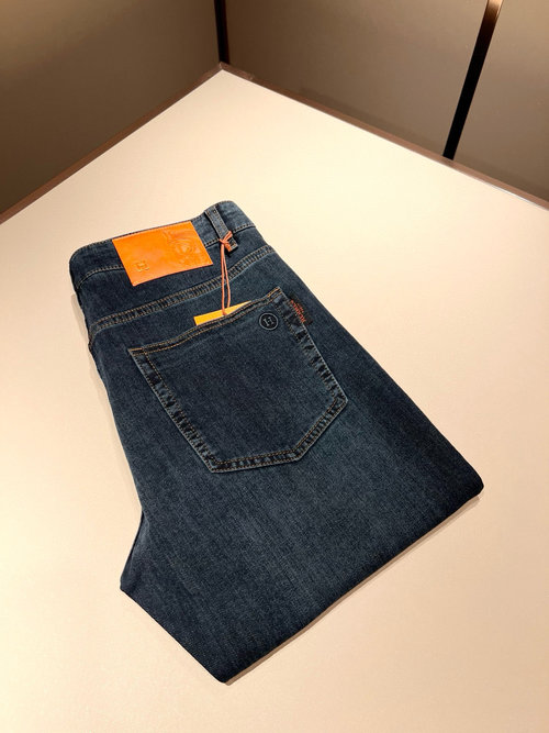 Hermes Premium Denim Straight-leg Jeans with Logo Accent