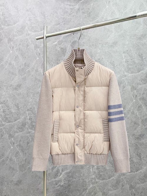 Thom Browne Simple Knit-Trimmed Down Jacket for All Body Types