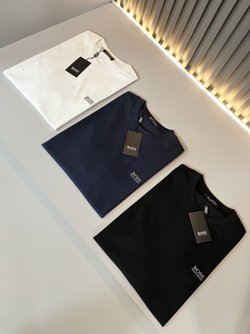 Boss Cotton T-Shirt with Logo Embroidery