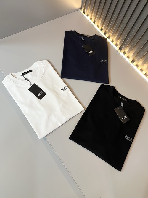 Boss Cotton T-Shirt with Logo Embroidery