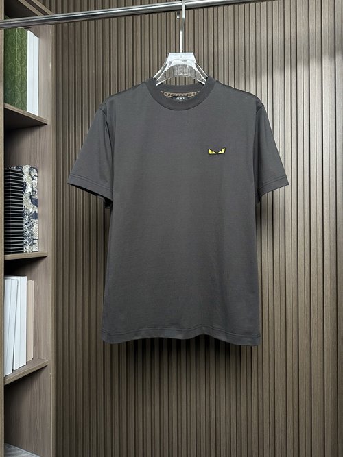 Fendi Dark Grey Round Neck Short Sleeve T-Shirt
