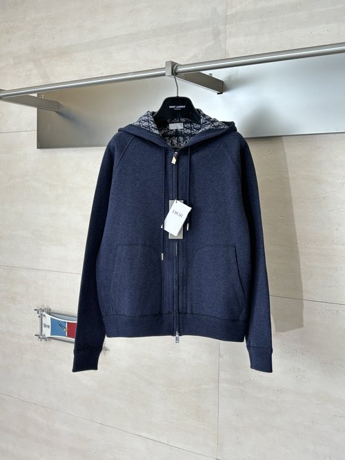 Dior Cotton Blend Full Print Jacquard Hooded Zip Jacket